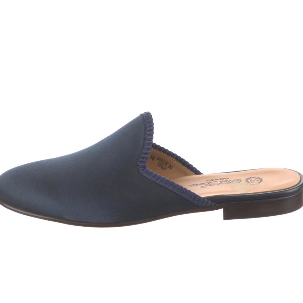 DEL TORO x Vogue 125 Navy Satin George Plank Round Toe Slipper Mules Size 8